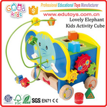 Painted Colorful Wooden Beads Maze Play Center Lovely Elephant Kids Activity Cube